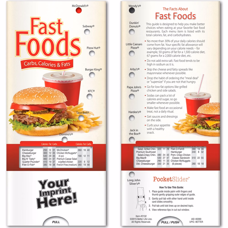 Pocket Slider - Fast Foods: Carbs, Calories, and Fat