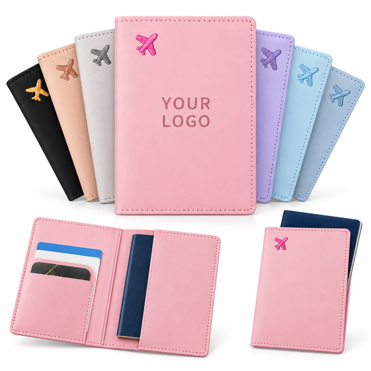 PU Leather Passport Holder Cover with Embroidered Design 1