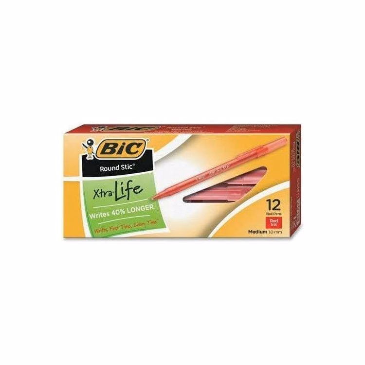 BIC Round Stic Ballpoint Pens - Red 12 Pack
