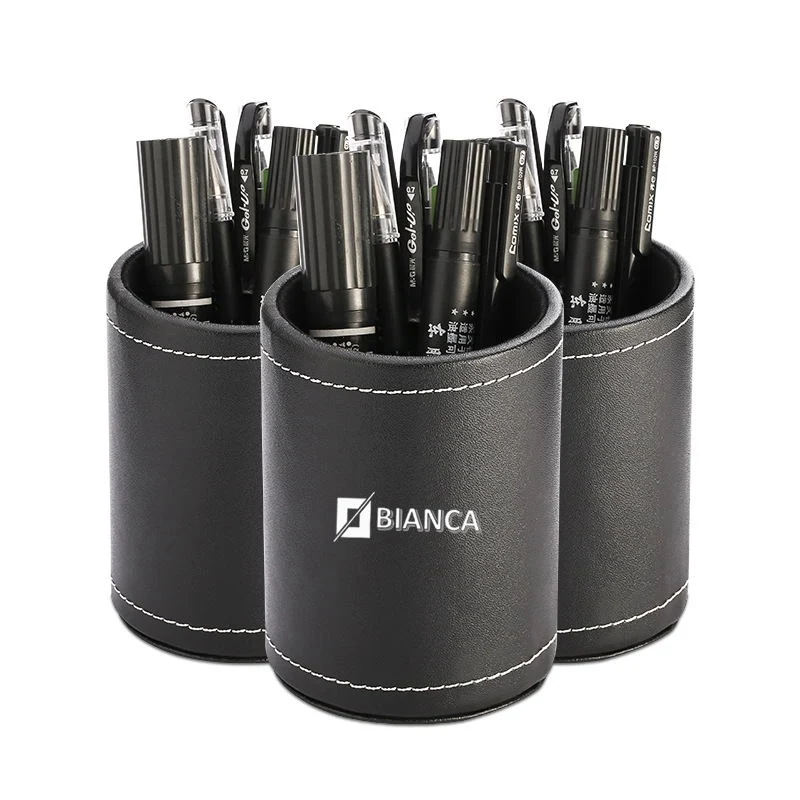 PU Leather Desktop Round Pen Holder 1