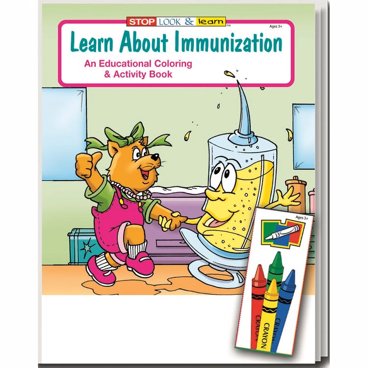 Learn About Immunization Coloring Book Sets - 4 Pack Crayons 16 Pages
