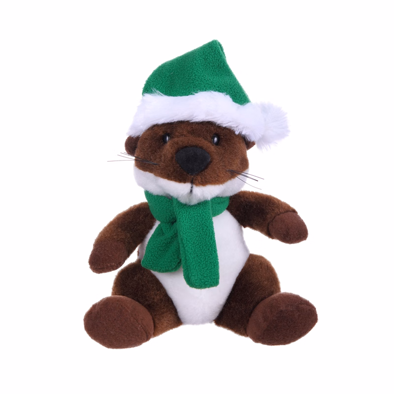 Soft Plush Stuffed Sitting Otter with Christmas Hat and Scarf