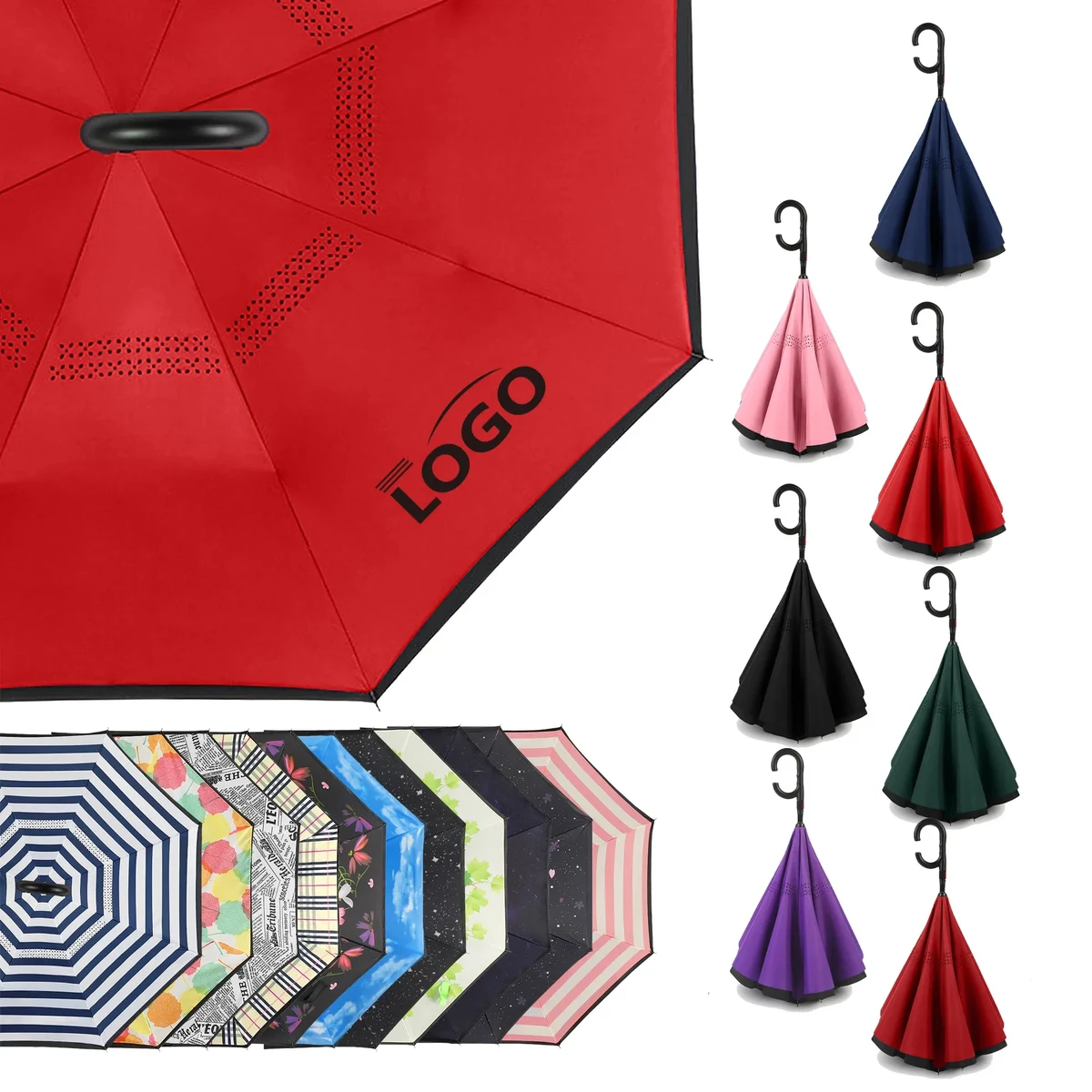 C-Shaped Handle Reverse Fold Umbrella Inverted Double Layer 1