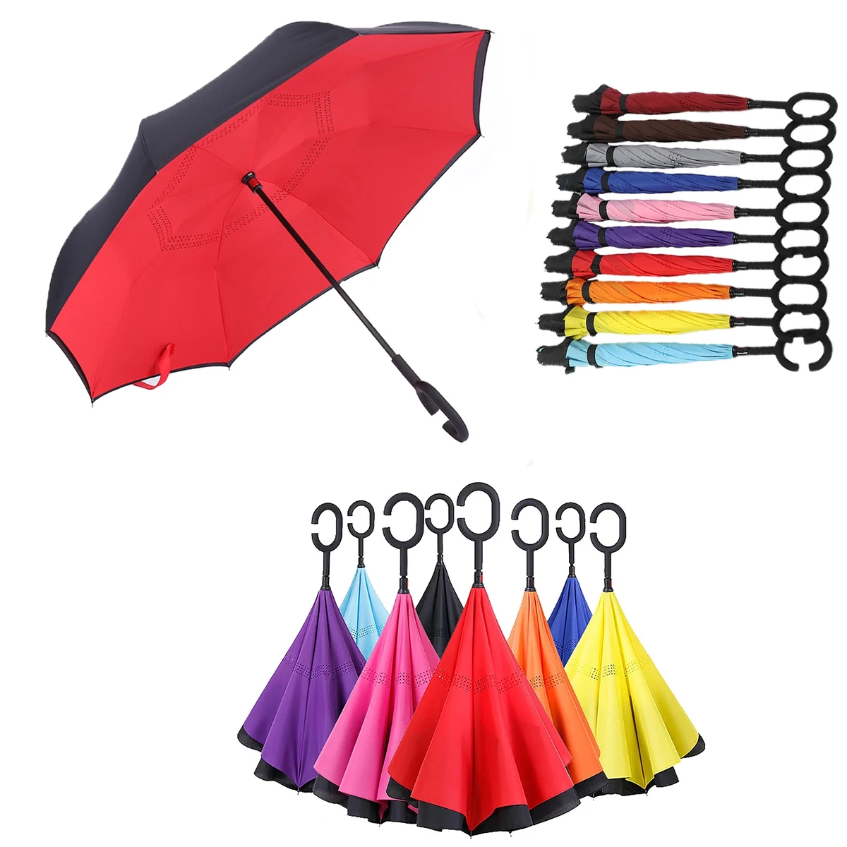 MOQ 50pcs Pure Color Windproof UVInverted Reverse Umbrella 1
