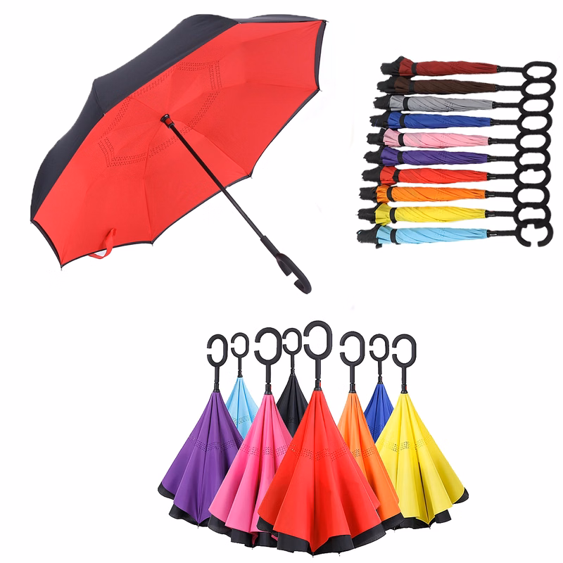 MOQ 50pcs Pure Color Windproof UVInverted Reverse Umbrella