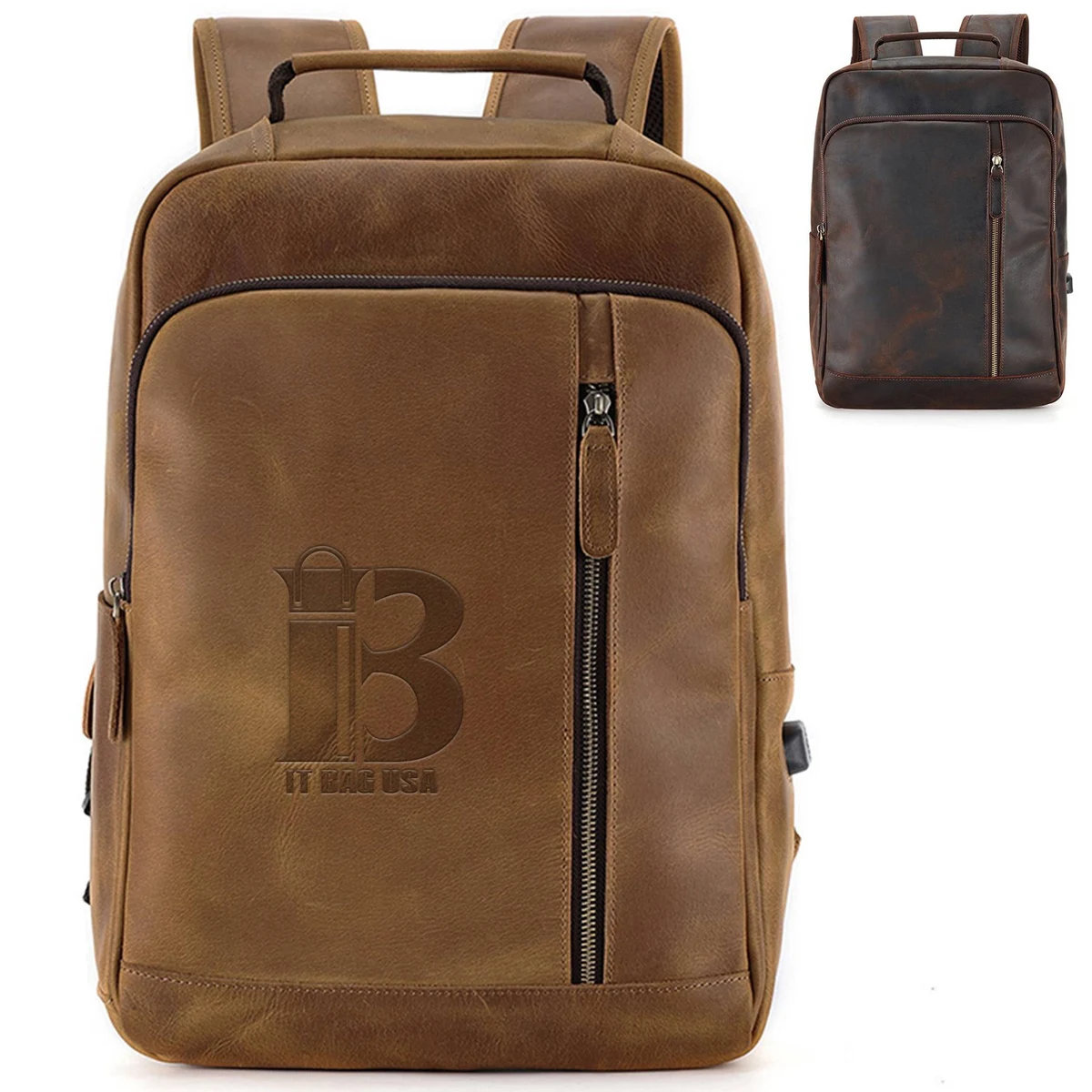 Men's Vintage Genuine Leather Laptop Backpack 1