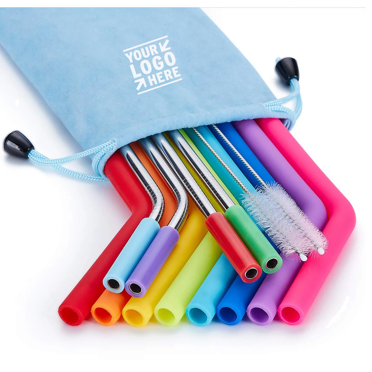 Reusable Silicone and Stainless Steel Drinking Straws Case Set 1
