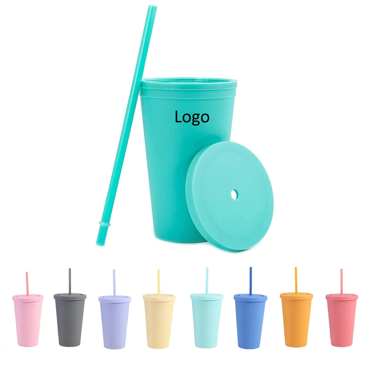16Oz Plastic Tumbler with Lids and Straws 1