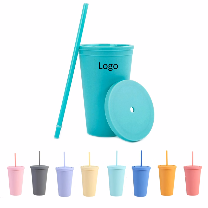16Oz Plastic Tumbler with Lids and Straws