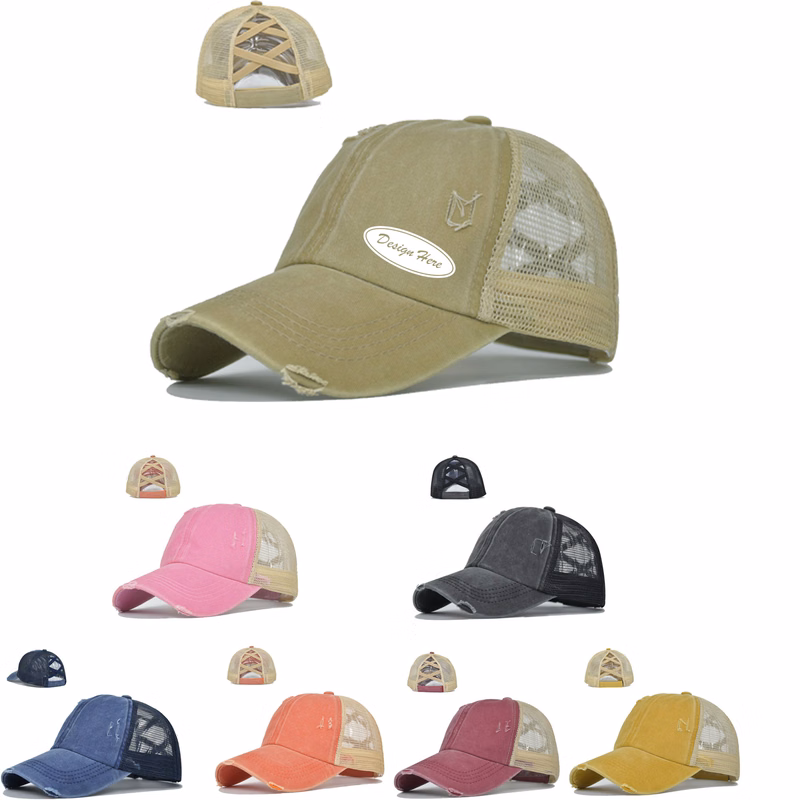 Breathable Ponytail Baseball Cap with Crisscross Back Design