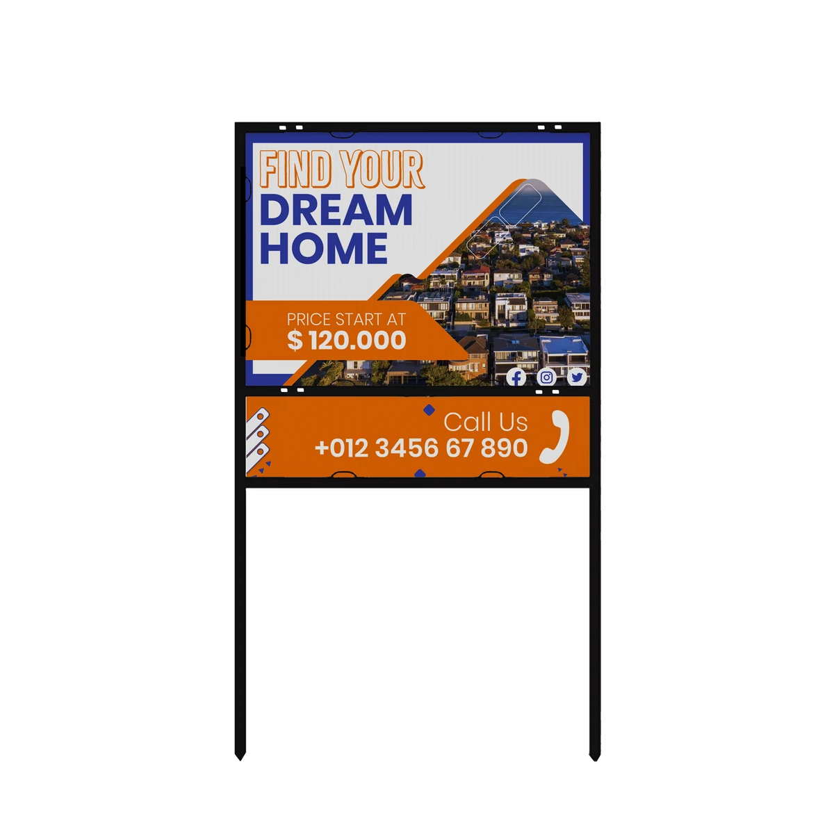 24"x18" Real Estate Framed Sign Kit- Hardware, Banner & Rider 1