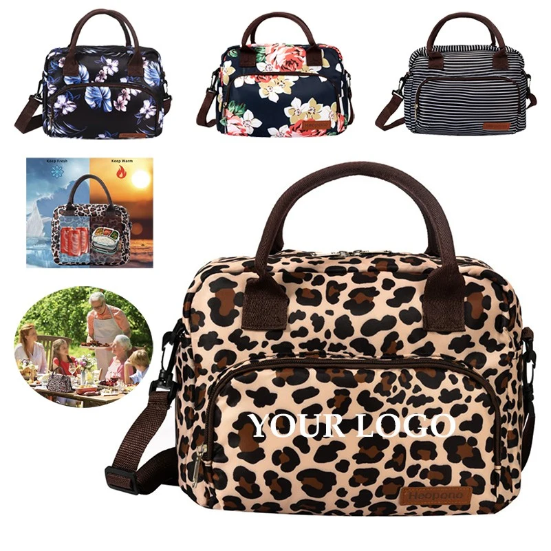 Leopard Print Food Safe Thermal Women Cooling Shoulder Bag Insulated Lunch Bag 1