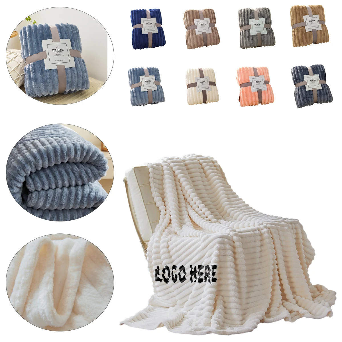 Striped Ribbed Coral Fleece Throw Blanket 1