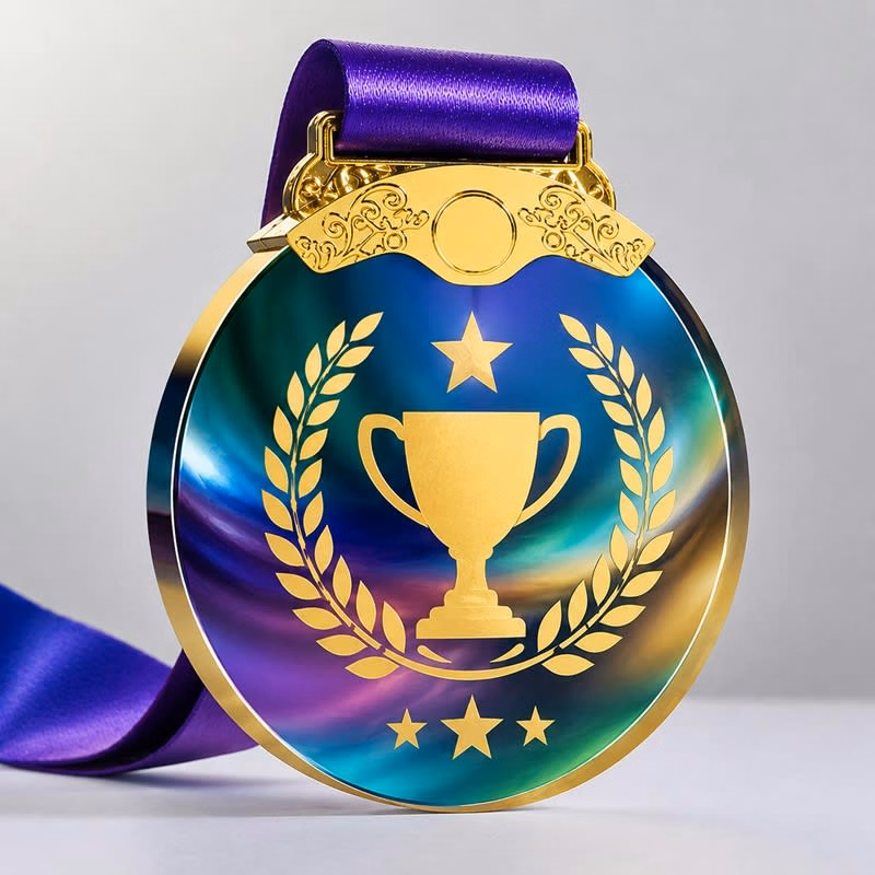 Metal Inlay Crystal Medal