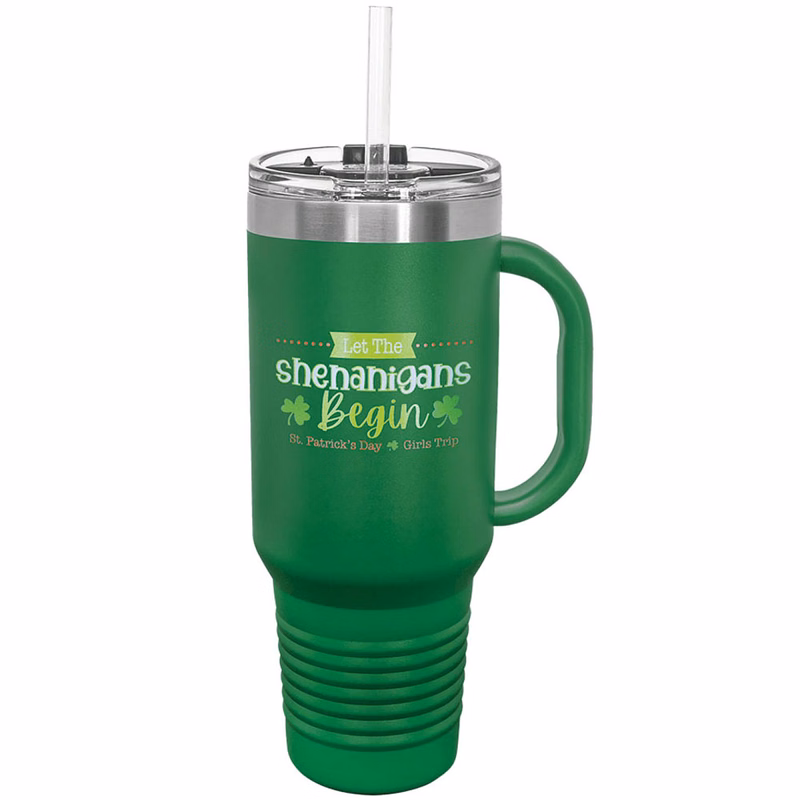 40 Oz Green Tumbler Mug w/Handle and Snap Lid