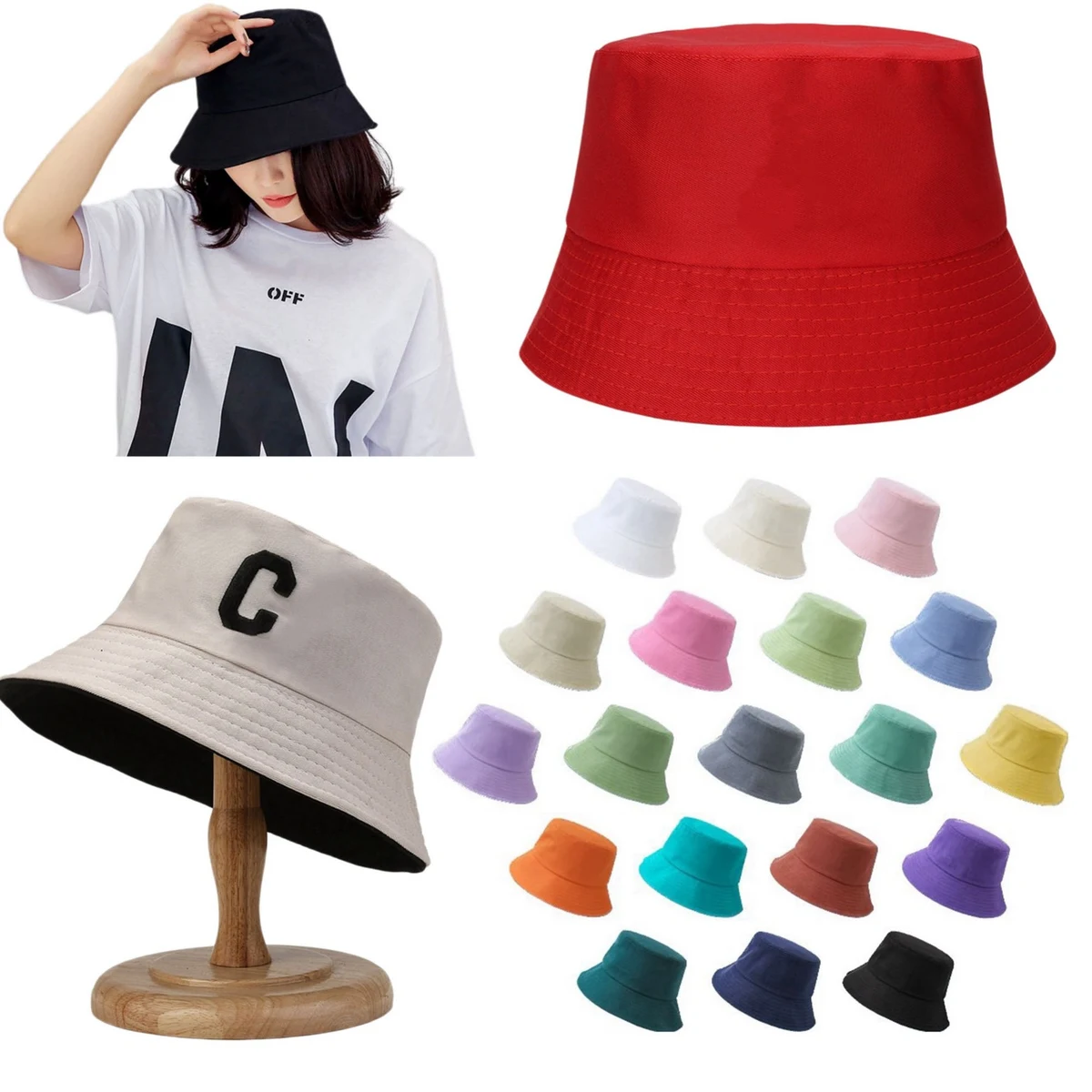 Bucket Hat Double-Side-Wear Summer Beach Sun Hat 1