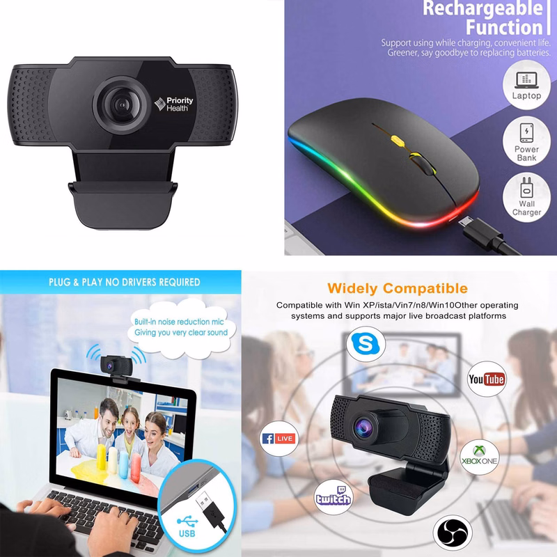 iBank® Webcam with Microphone for Desktop or Laptop Computers + LED Wireless Mouse