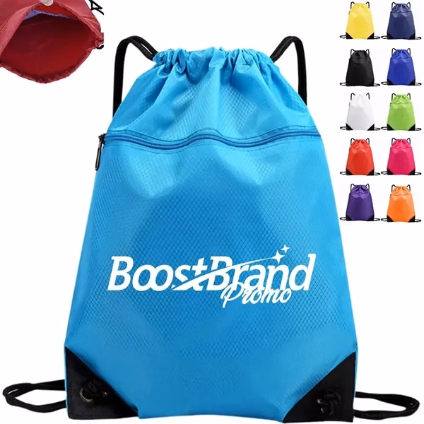 Custom Drawstring Sports Gym Backpack with Zippered Pocket — Active Lifestyle Promo