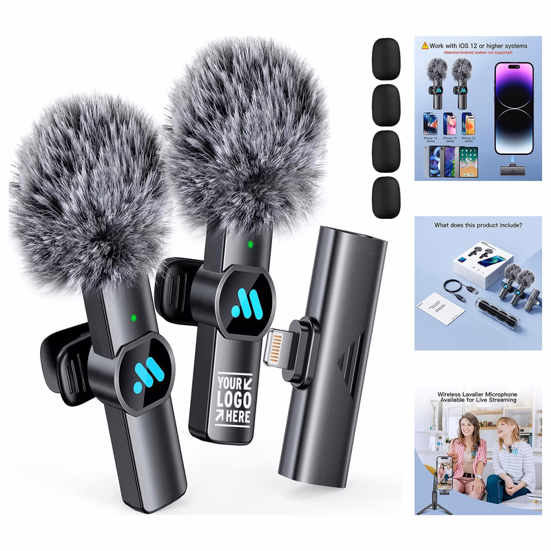 2pcs iPhone iPad Video Recording Lavalier Wireless Microphone
