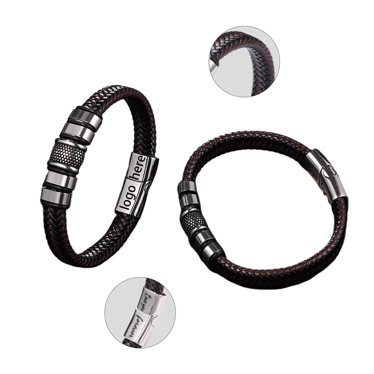 Retro Stainless Steel and Leather Bracelet 1