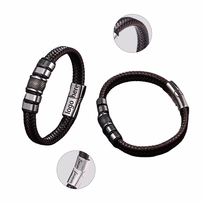 Retro Stainless Steel and Leather Bracelet