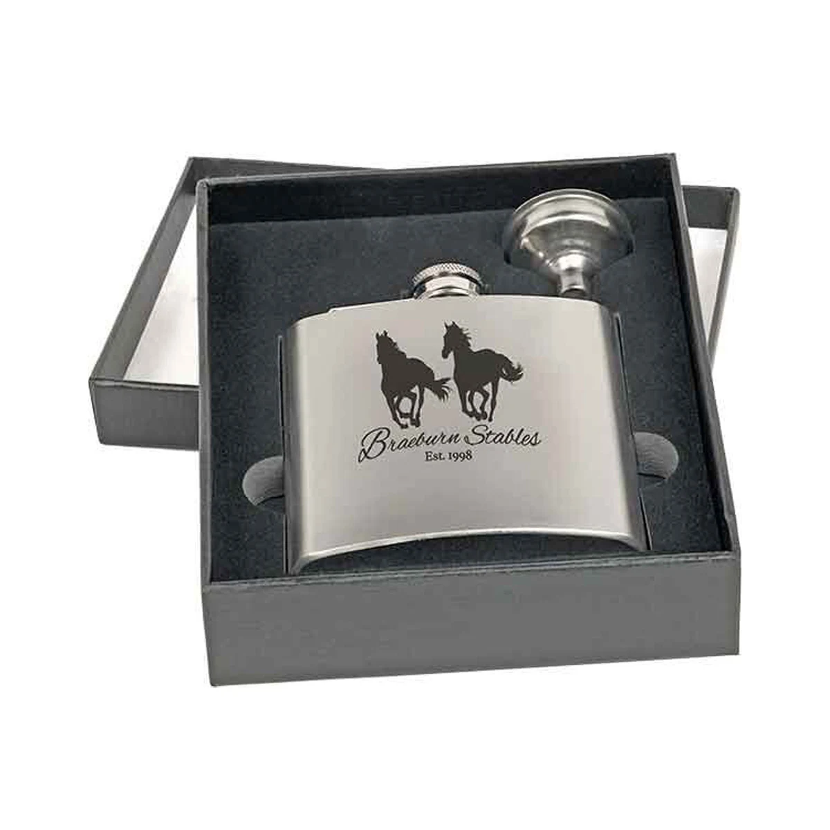 Laser Engraved Stainless Steel 6oz Flask Gift Set 1
