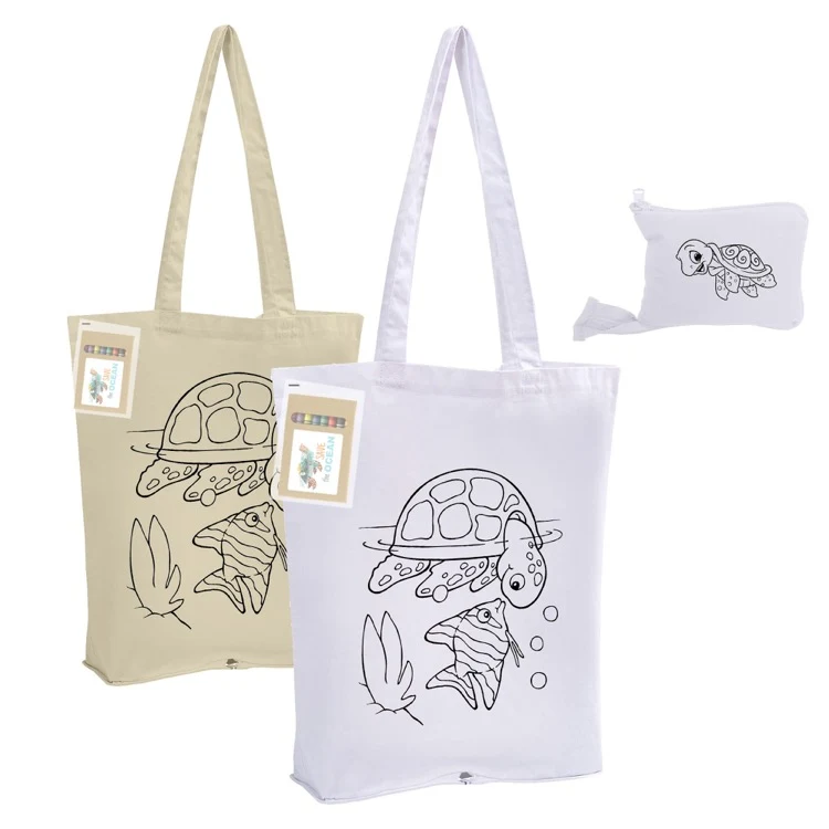 Colouring Foldable Calico Bag, custom tote bag with logo imprint 1