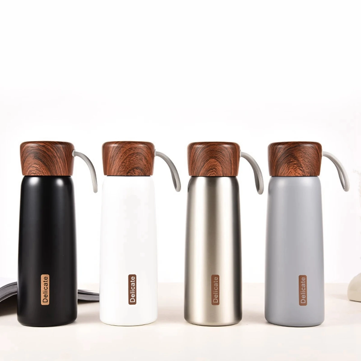 14 OZ. Stainless Steel Vacuum Cup with Wood Grain Lid 1