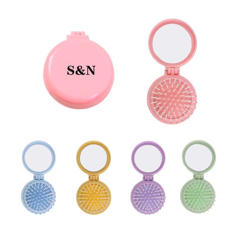 Folding Mini Makeup Mirror With Retractable Comb