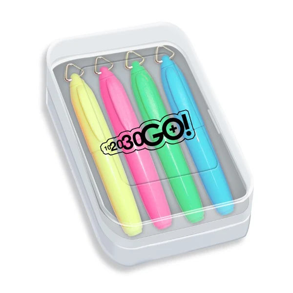 Four Pack of Mini Highlighters in Clear Plastic Case 1