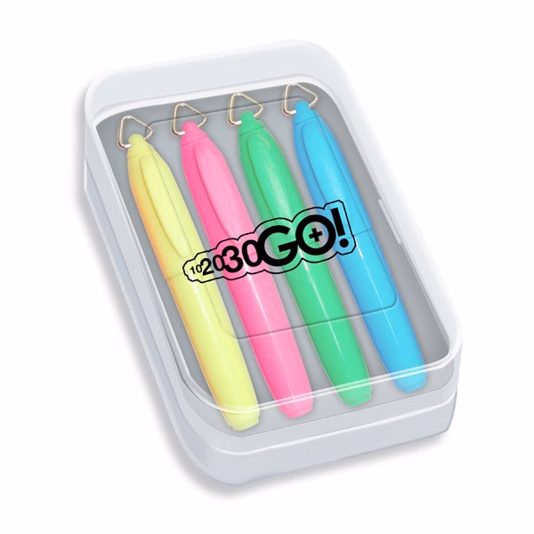 Four Pack of Mini Highlighters in Clear Plastic Case