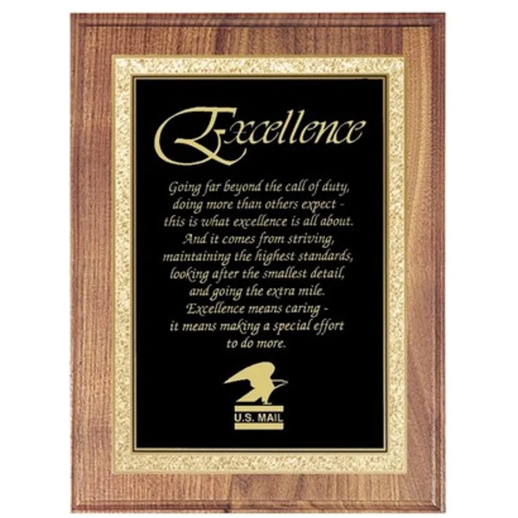 Genuine Walnut Square Edge Plaque with Solid Brass Engraving Plate 8" x 10" Award 1