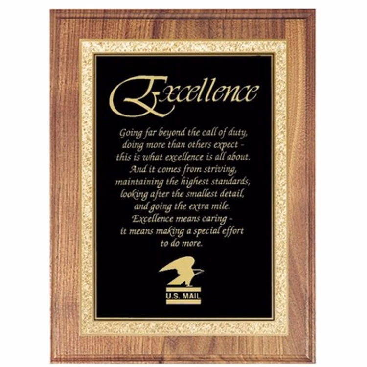 Genuine Walnut Square Edge Plaque with Solid Brass Engraving Plate 8" x 10" Award