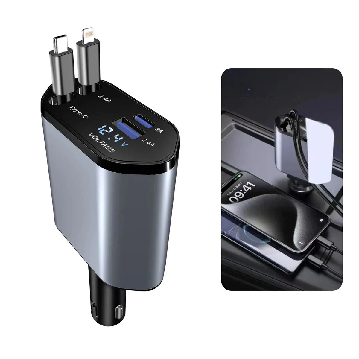 120W 4 in 1 Retractable Car Charger 1