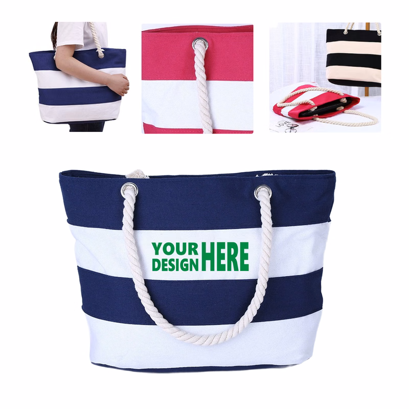 MOQ 50 Durable Canvas Shopping Tote with Jute Rope Strap Customizable