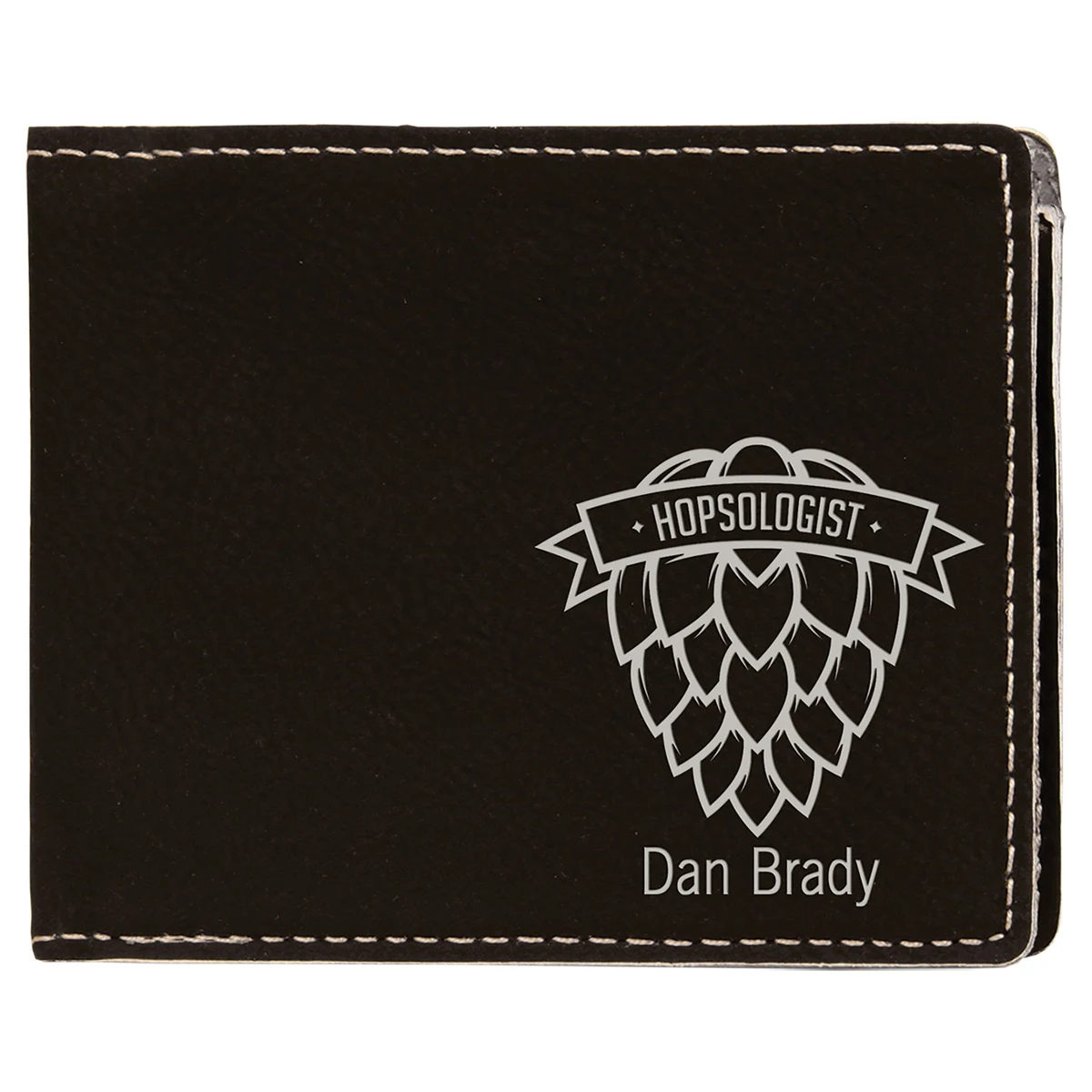 4 1/2" x 3 1/2" Black/Silver Leatherette Bifold Wallet 1