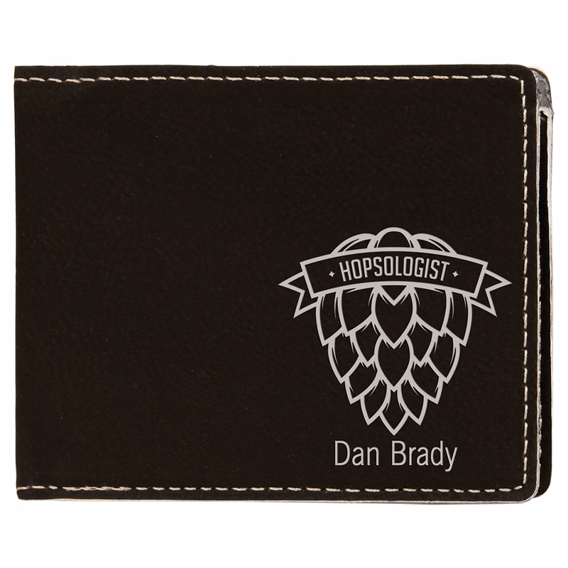 4 1/2" x 3 1/2" Black/Silver Leatherette Bifold Wallet