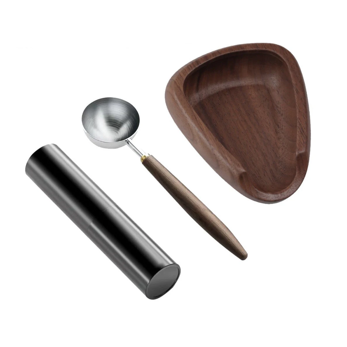 Premium Walnut Wood Coffee Scoop & Powder Catcher Set 1