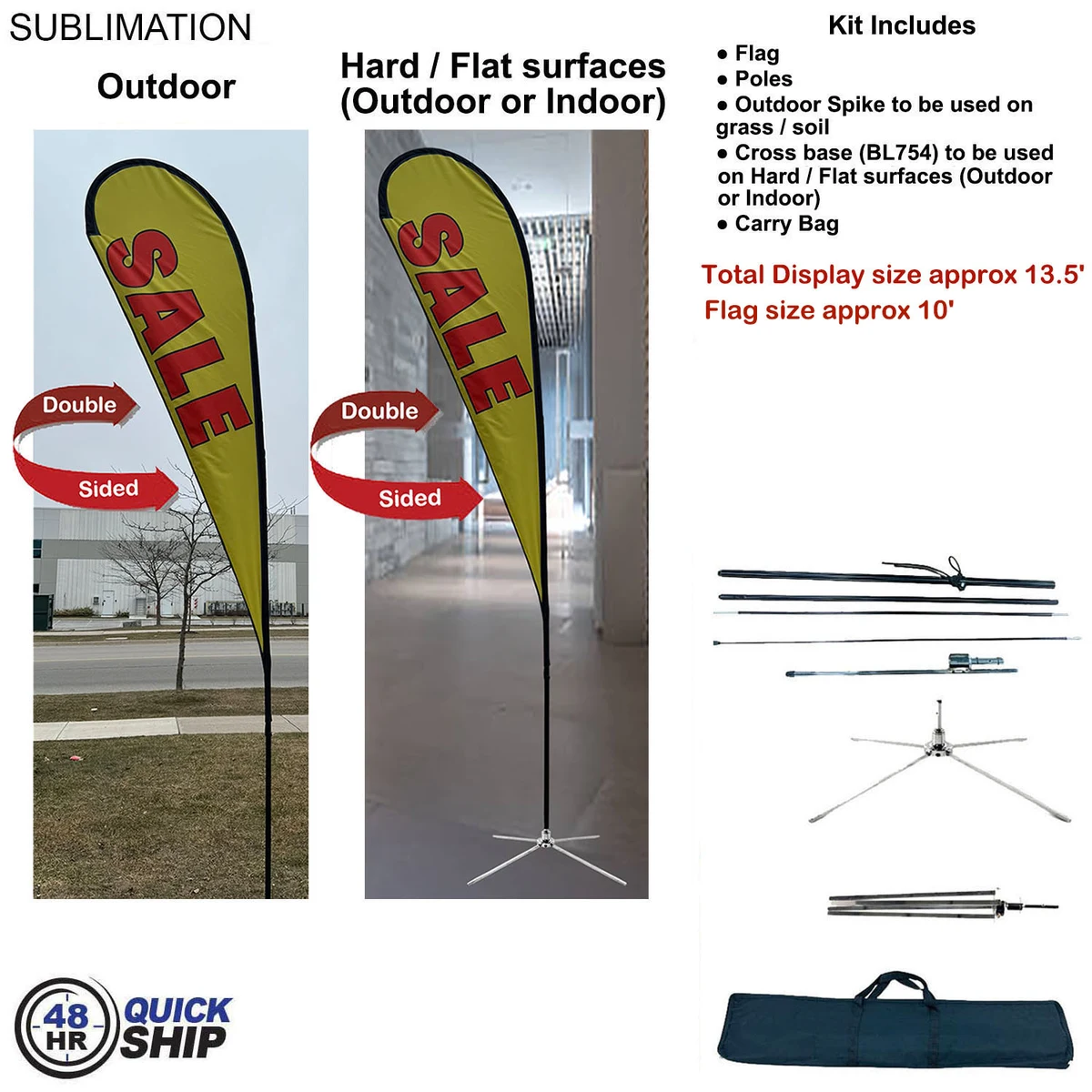 48Hr Quick- 13.5' Large Tear Drop Flag Kit, Full Color Graphic Double Side, Outdoor & Indoor use 1