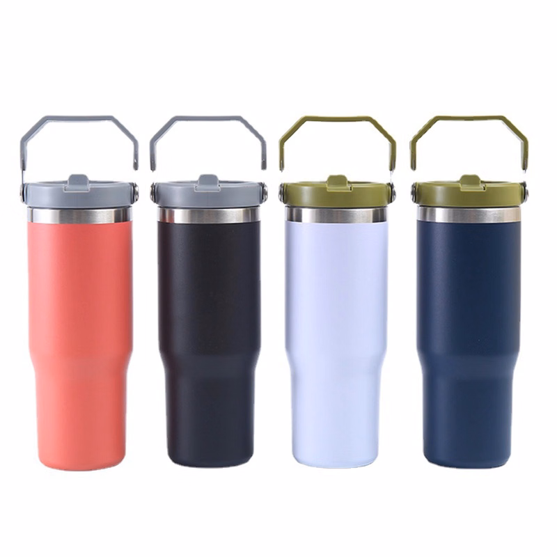 30 Oz. Vacuum Tumbler with Handle & Flip Straw Lid