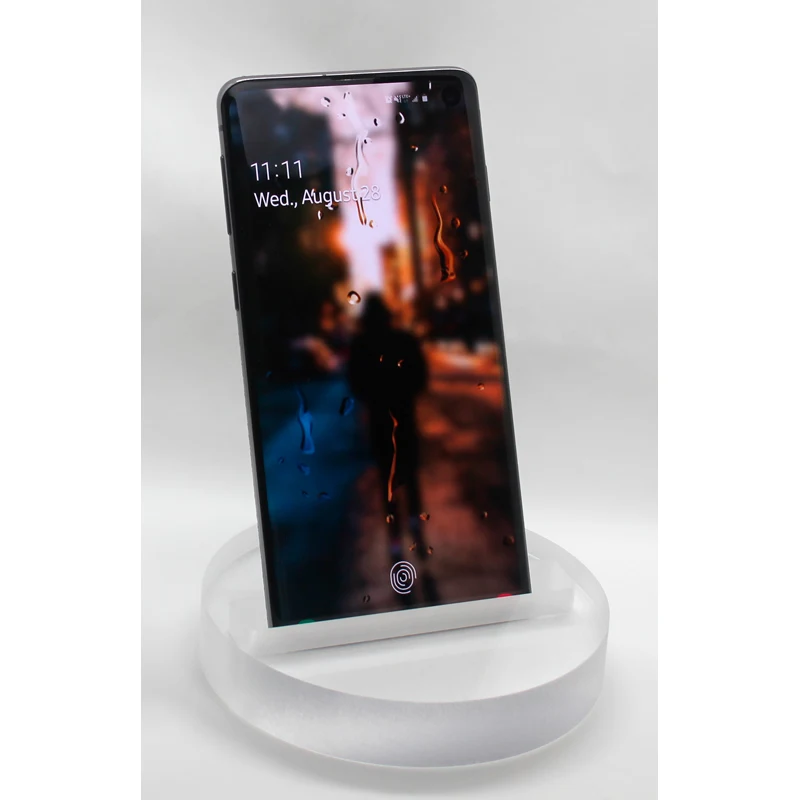 Smartphone Stand Paperweight 3/4" Clear Acrylic Round (4" dia.) Laser Engraved 1