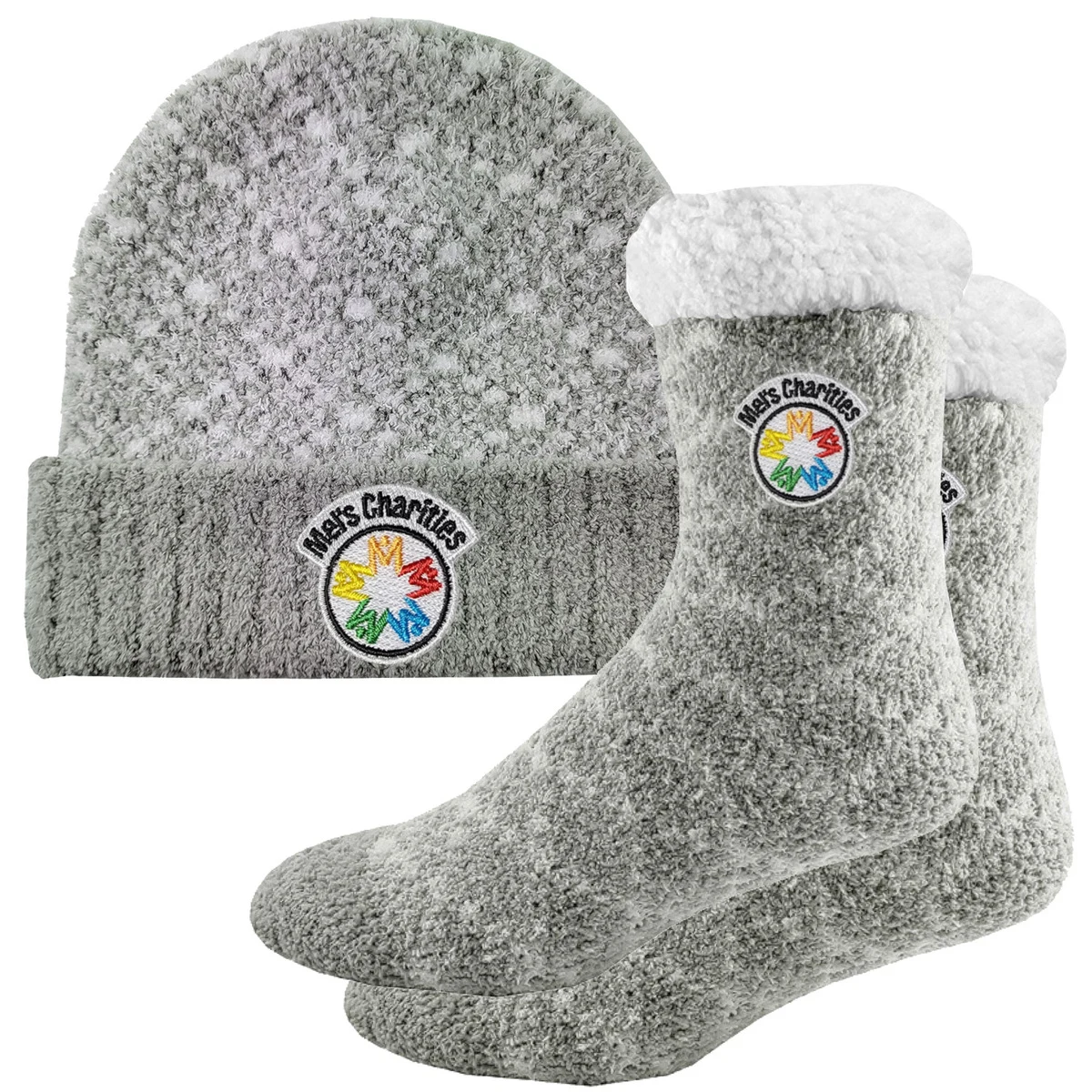 Rolled Fuzzy Beanie Cap & Sherpa Lined Fuzzy Socks Combo 1