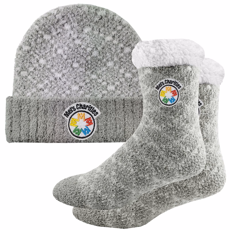 Rolled Fuzzy Beanie Cap & Sherpa Lined Fuzzy Socks Combo