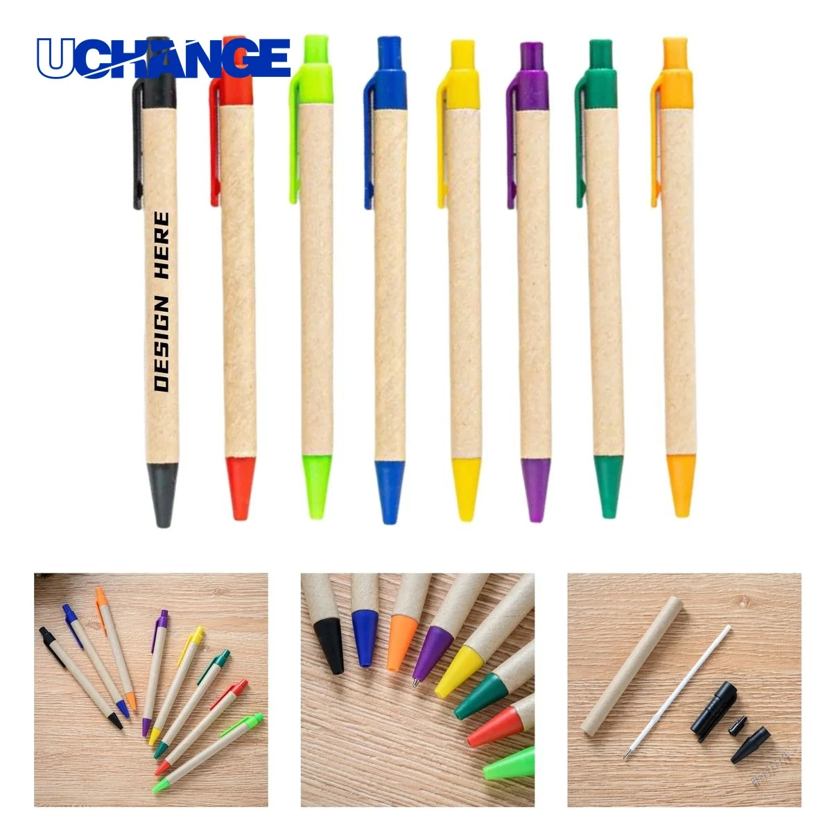Retractable Eco Friendly Paper Barrel Ballpoint Pen, custom pen with logo imprint 1