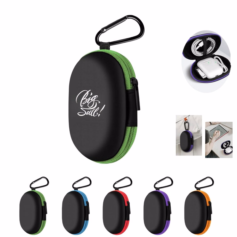 Portable Oval EVA Storage Pouch Bag with Carabiner