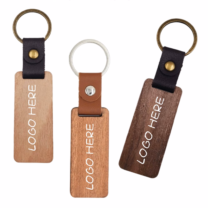 Leather Wood Keychain