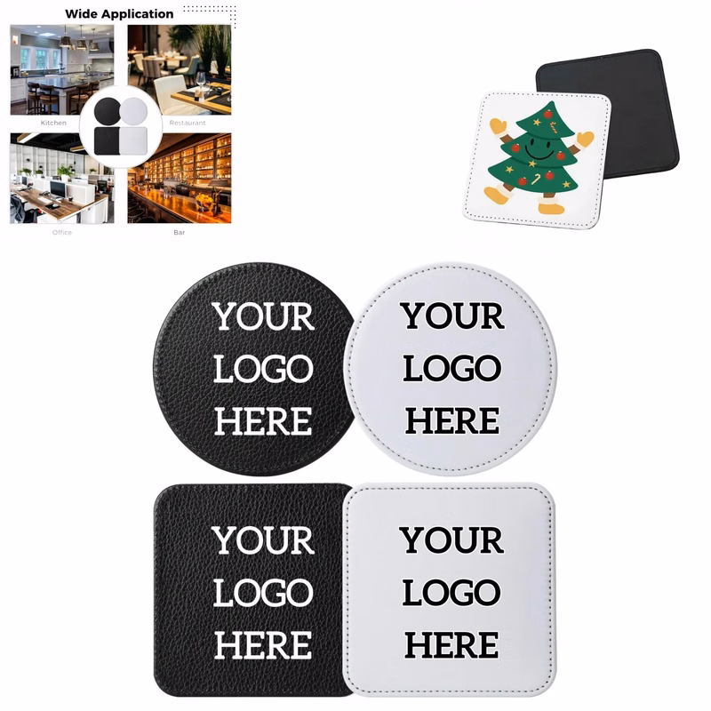 Premium PU Leather Coaster with Sewn Edge