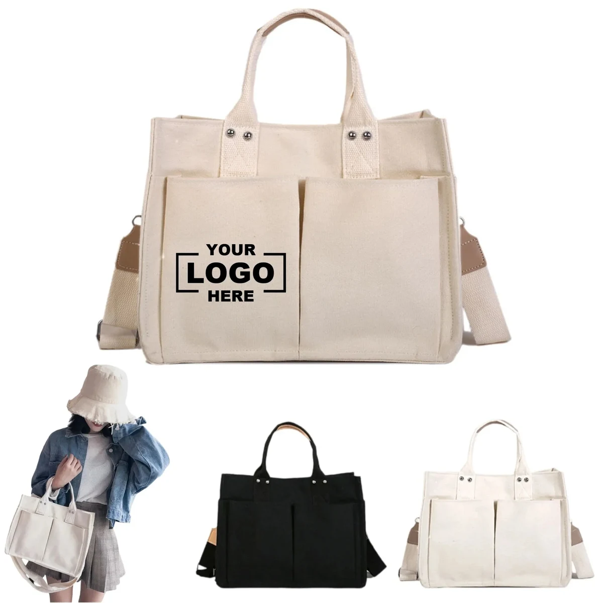 Large Capacity Multi Pocket Canvas Shoulder Bag 1