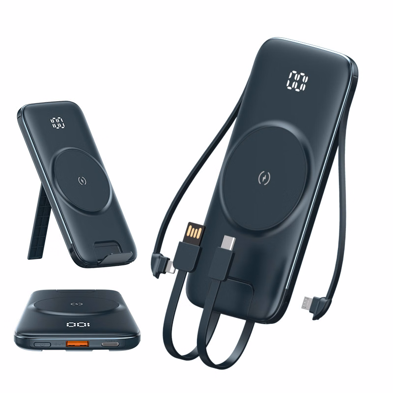 10000mAh MagSafe Power Bank with Built-in Cable and Stand
