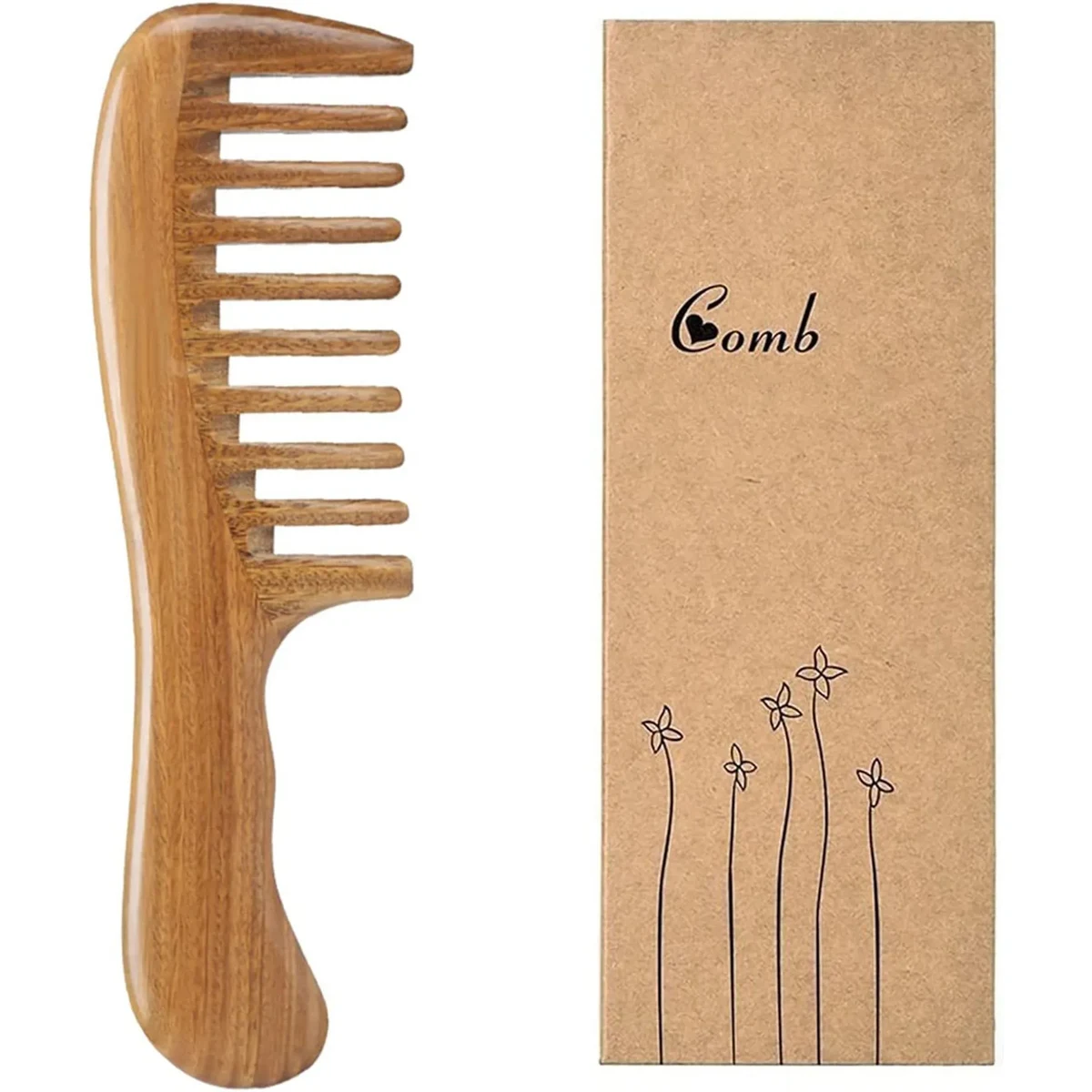 Natural Green Sandalwood Wide Tooth Hair Comb 1